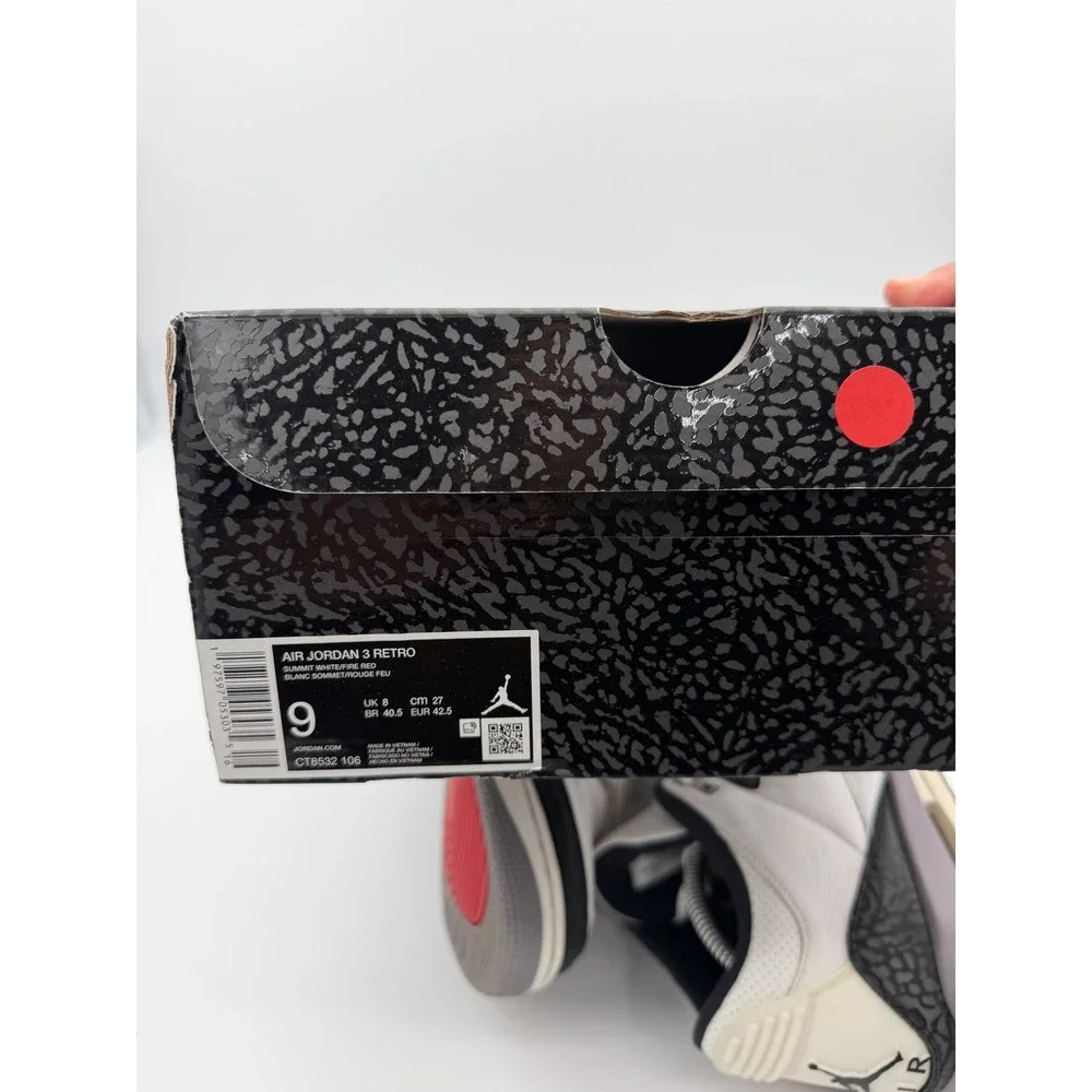 Air Jordan 3 Retro Summit White Fire Red Black Cement Mens 9 CT8532-106 OG Box